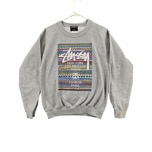 Stussy World Tour Crewneck Mens Small S Gray Sweatshirt Streetwear Skate